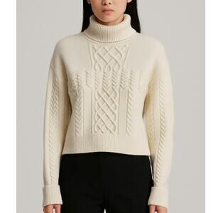 Matin Kim Off-White Cable Knit Turtleneck Sweater